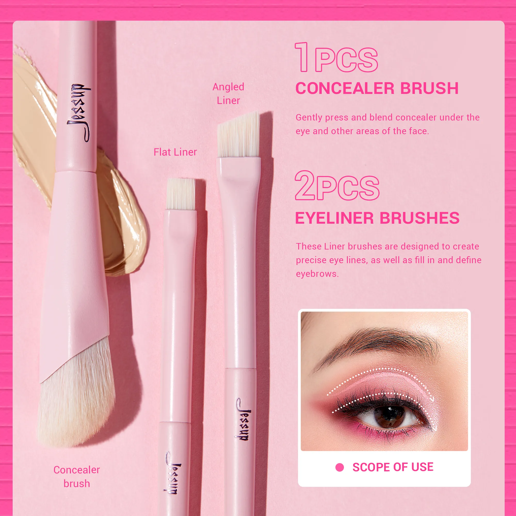 Set Berus Pembayang Mata Jessup Berus Mekap Mata Merah Jambu Berus Penyamar Pelapik Pembayang Mata Vegan Premium Berus Campuran untuk Mekap T496 — image 5