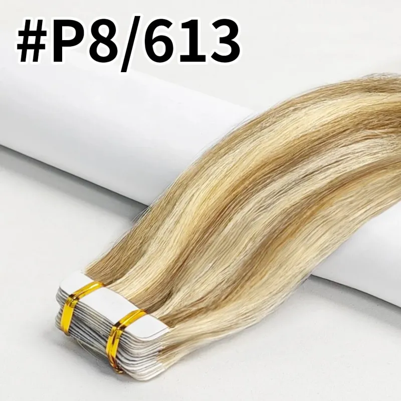 Colored Bone Straight Tape In Hair Extensions 100% Human Hair Invisible Seamless Skin Weft Tape In Human Hair Extensions 26 Inch — image 14