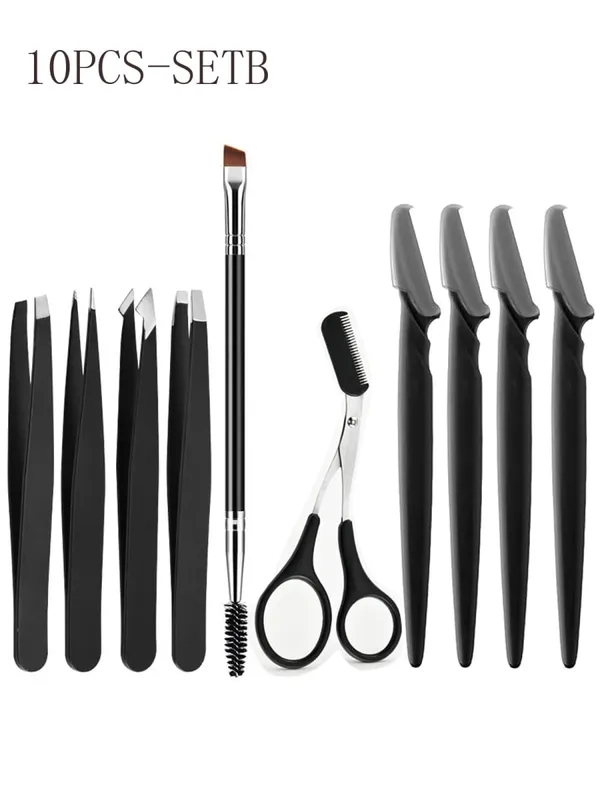 3/5/10-teiliges Augenbrauen-Set für Damen, Augenbrauen-Trimmer, Rasierer, Schere, Pinsel, Pinzette, Pflege-Werkzeug-Set