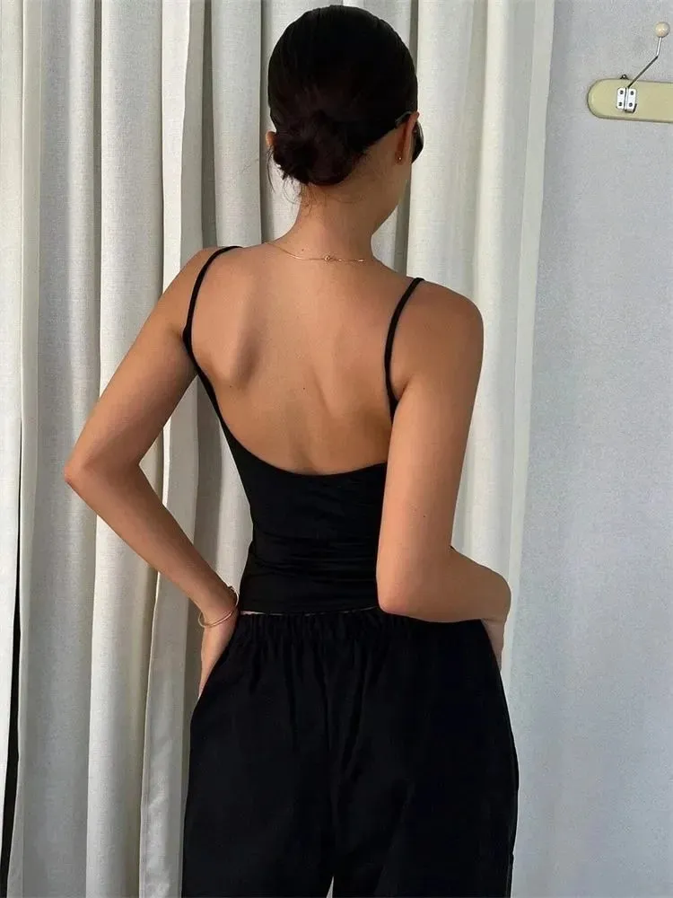 Women Backless Cami Crop Top Summer Solid Color Casual Sleeveless Top Streetwear Y2K Clothes — image 4