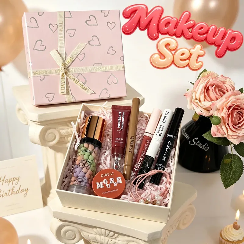 Set solek 7 keping lip gloss lip liner blush eyeshadow primer set solek maskara Hadiah Krismas — image 2