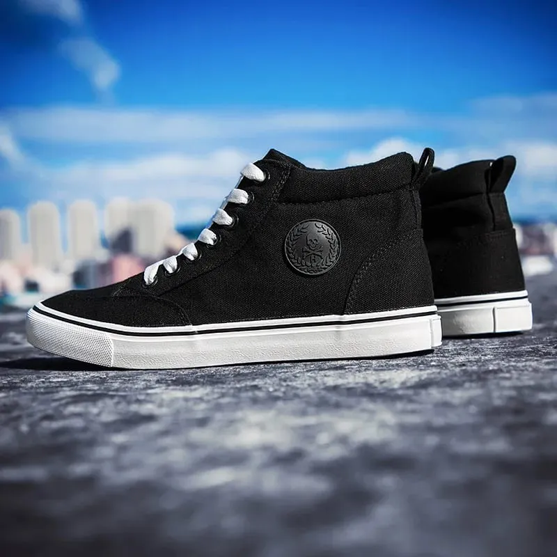 Herren-High-Top-Sneaker aus Segeltuch, Slip-on-Schnürschuhe, lässig, ganz in Schwarz, Basic-Skateschuhe für Studenten, flache Sohle, bequeme Sportschuhe — image 8