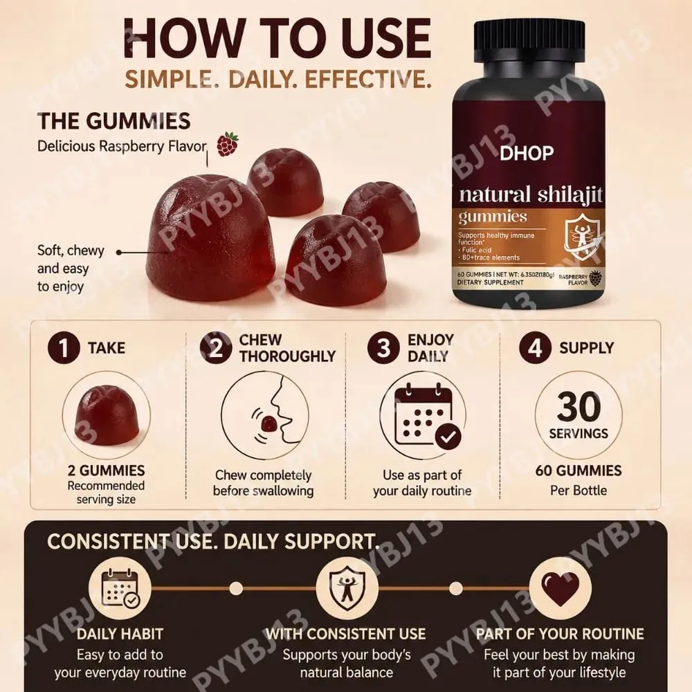 Shilajit Gummies 60 Gummies อาหารเสริมแร่ธาตุหิมาลัยพร้อมกรดฟุลวิคฮิวมิกสังกะสีซีลีเนียมแมกนีเซียมสำหรับพลังงานภูมิคุ้มกัน — image 7