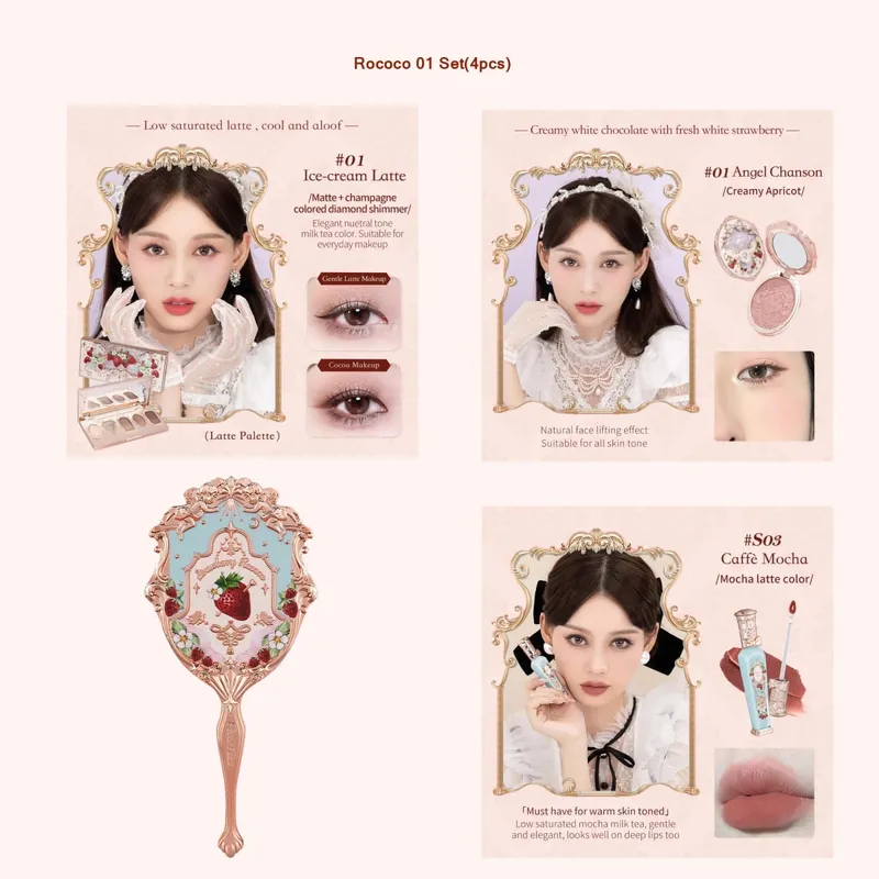Conjunto completo de maquiagem Flor Knows Morango Rococó Glitter Matte Lipgloss Blush Power Velvet Batom Kit Conjuntos de perfume