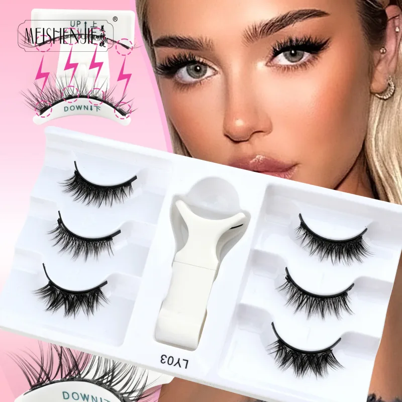 1/3 คู่ Magnetic Eye Lashes ขนตาทำด้วยมือ Soft Reusable Magnetic Lashes ดูธรรมชาติ 3D False Lashes แต่งหน้าแหนบชุด — image 10