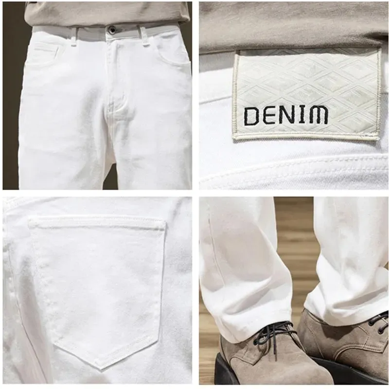 Grand homme jean blanc droit Extra Long garçons allongé grande taille 42 44 46 48 pantalon en Denim extensible en coton ample pantalon homme — image 6