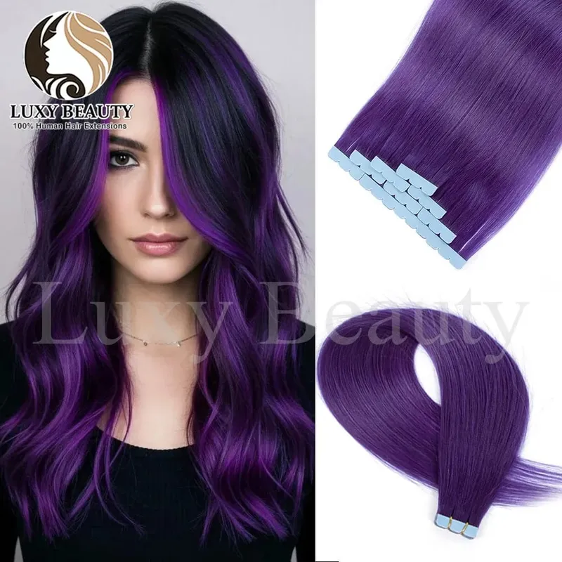 Colored Blue Mini Tape in Human Hair Extensions Invisible Seamless Tape in Hair 10pcs Pink Red Green Purple Blue Mini Tape Hair — image 8