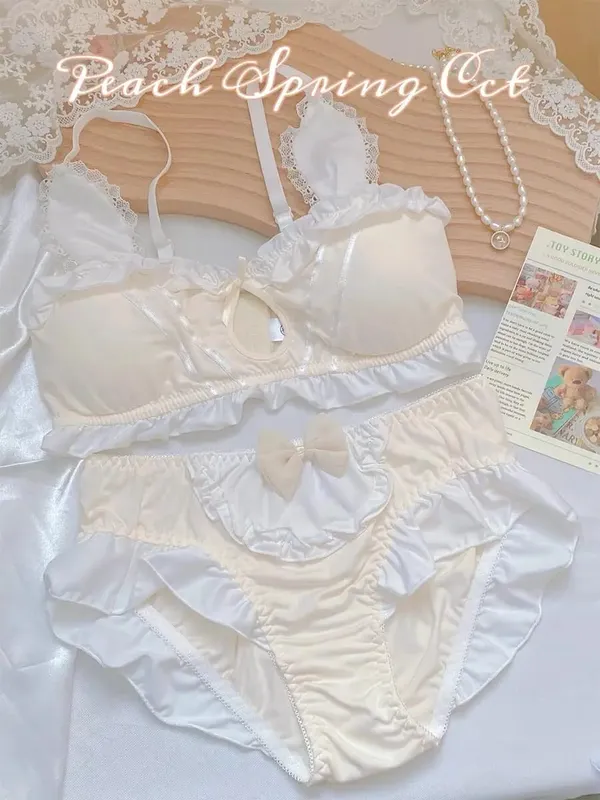 Conjunto de sujetador y bragas con Orejas de conejo japonés, sujetador triangular fino sin aros para pecho plano pequeño, ropa interior transpirable para uso diario, S-XL — image 13