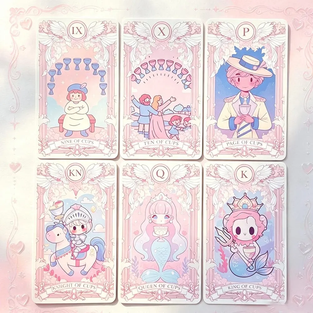 Mazzo di tarocchi rosa di grandi dimensioni da 78 pezzi Kawaii con guida - Illustrazione anime carina per il gioco da tavolo di divinazione del destino — image 5
