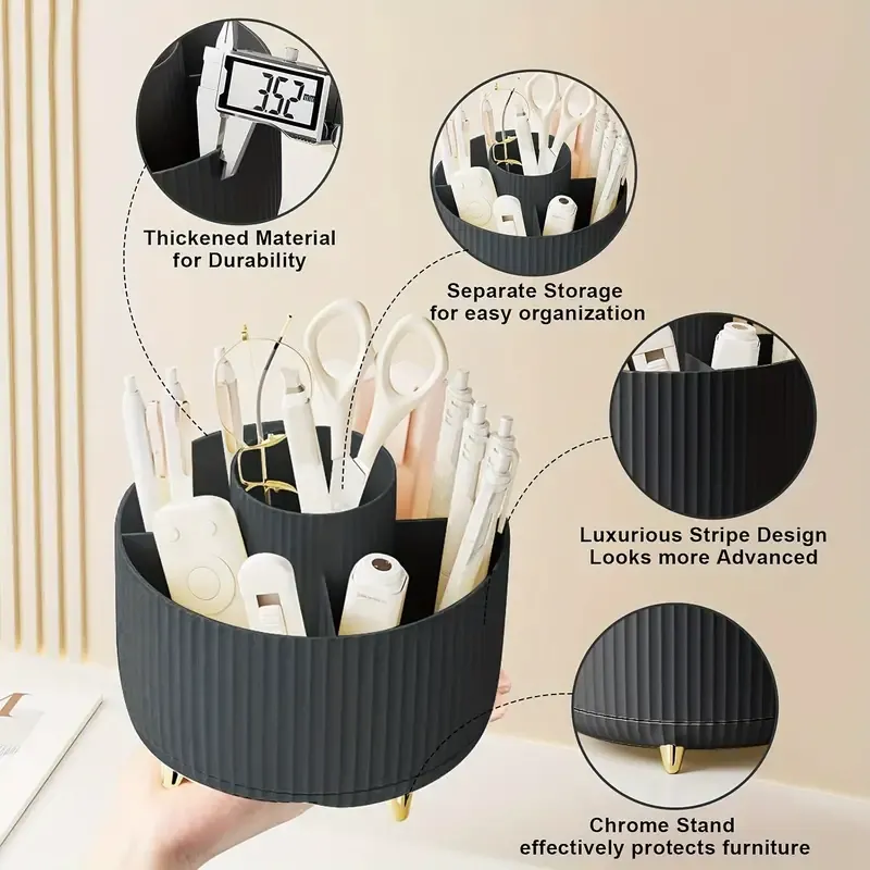 Suporte giratório 360 ° para pincéis de maquiagem, 5 espaços, organizador, mesa multifuncional, armazenamento de cosméticos para banheiro de mesa — image 4