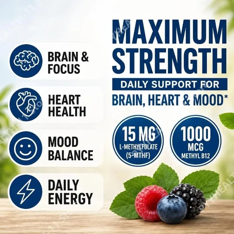 Googeer L-metilfolato 5-MTHF gocce liquide con metil B12 15 mg 1000 mcg Forza massima Cuore Cervello Supporto per l'umore 60 ml — image 4