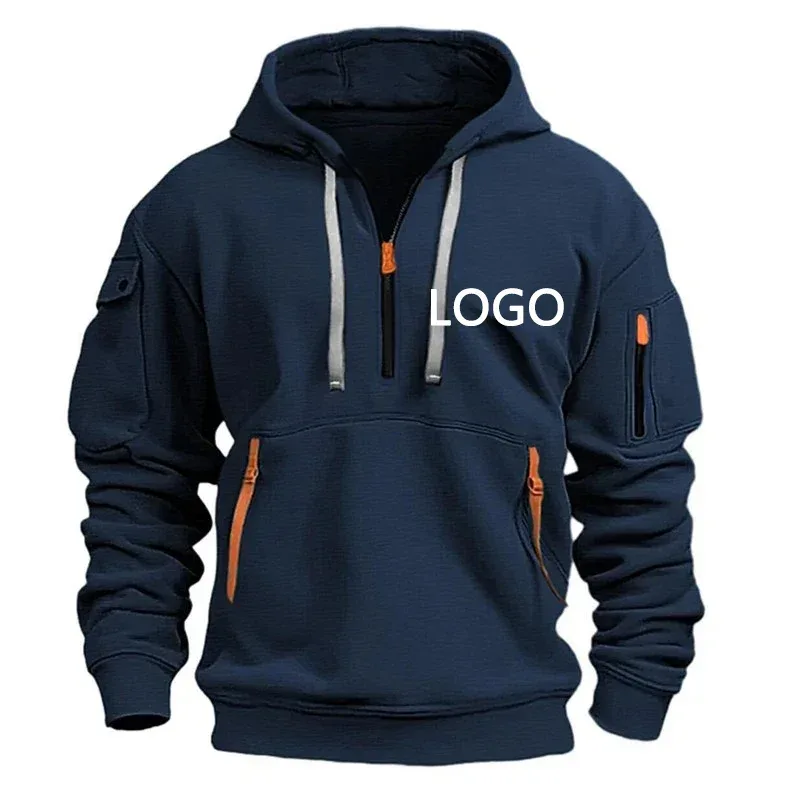 Nuevas sudaderas con capucha personalizadas con hombros descubiertos para hombre, deporte de ocio, sudaderas holgadas con bolsillo en el brazo y cremallera múltiple, chaqueta con capucha a la moda, Jersey — image 7