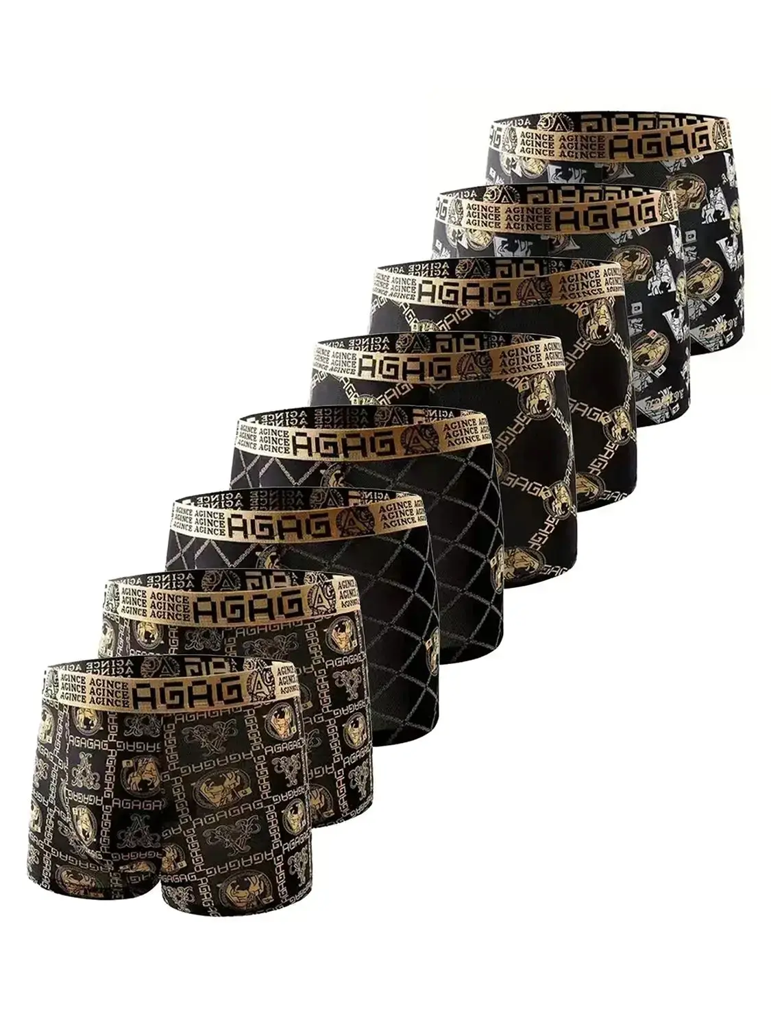 8 pcs of men's luxury chain knight printed elastic flat angle underwear - comfortable, breathable and quick drying underwear set