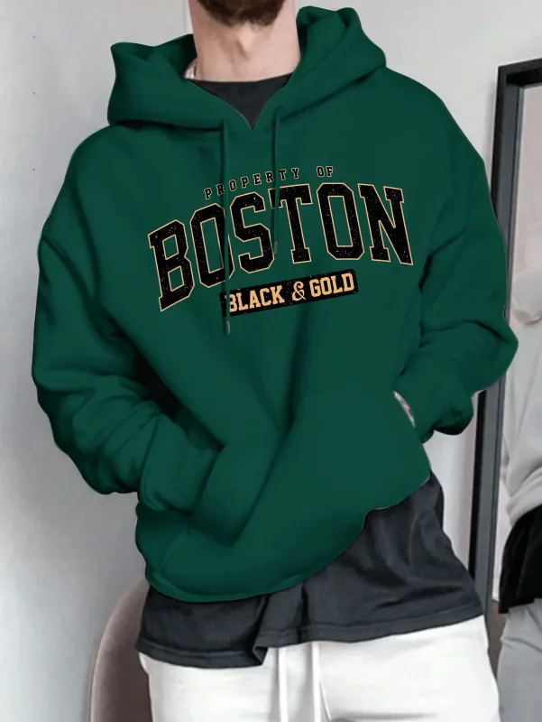 Baju peluh bertudung lelaki - Kemeja pullover longgar retro Amerika kasual
