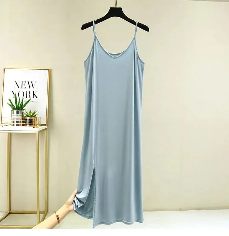 Womens Modal Volledige Slip Jurk Ondergoed Veststrap Solid Lange Onder Jurk Hemdje Slips Innerlijke Petticoat Vrouwen Intimates