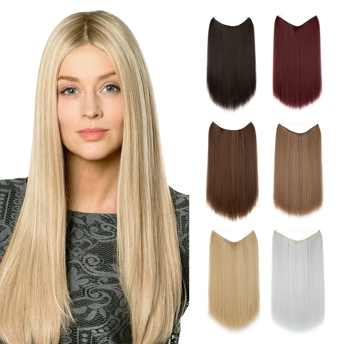Premium Synthetic Invisible Wire Hair Extensions Heat Resistant Clips In Hairpieces Long Natural Straight Fake Hair For Woman — image 2