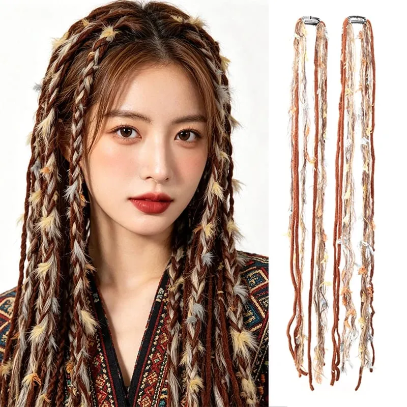 Accessorio per capelli bohemien con fascia lunga nappa colorata Maillard in peluche adatto per feste femminili