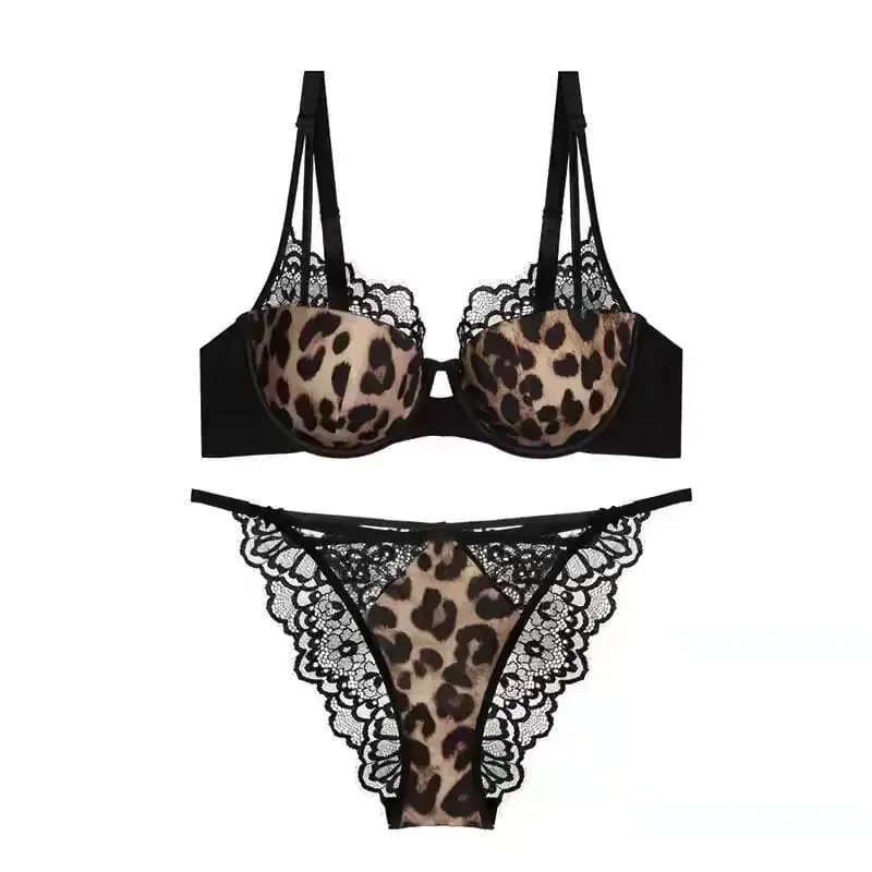 Ketibaan Baru Set Seluar Dalam Cawan Nipis Leopard Cetakan Lembut Lembut Tekan Ke Atas Anti Kendur Kawalan Lemak Sisi Kendur Comfort Bralette — image 2