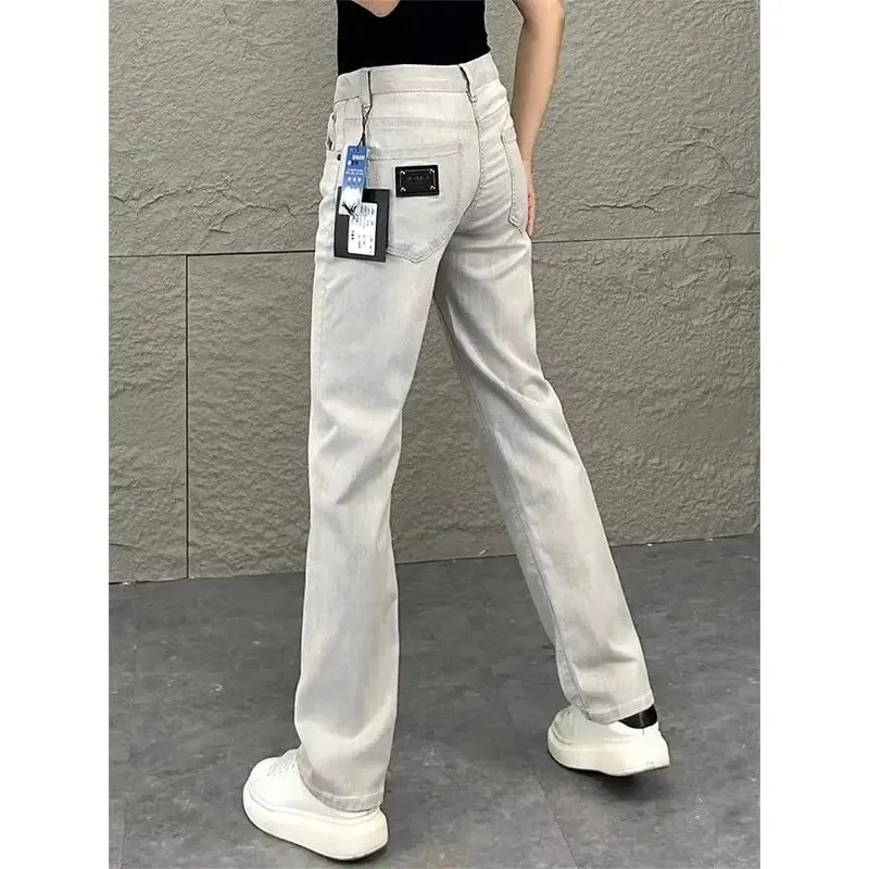 2026 Luxury Jeans for Man Original White Gray Draped Jeans for Men Summer New Slim Fit Trendy Straight-leg Slimming Casual Pants — image 5