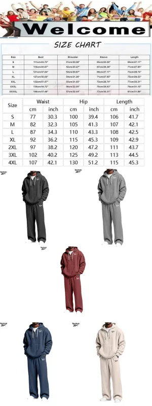 2026 Reebok Brand Spring-Autumn Men's Hooded Sweatshirt Set - Retro Solid Color Loose Fit Street Style Half-Zip Hooded Shirt - C — image 13