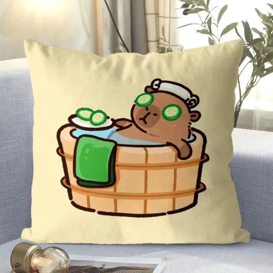 Capybara – coussin carré de dessin animé, mignon, Kawaii, taille douce, coussin de canapé, voiture, maison, chambre à coucher, décoration