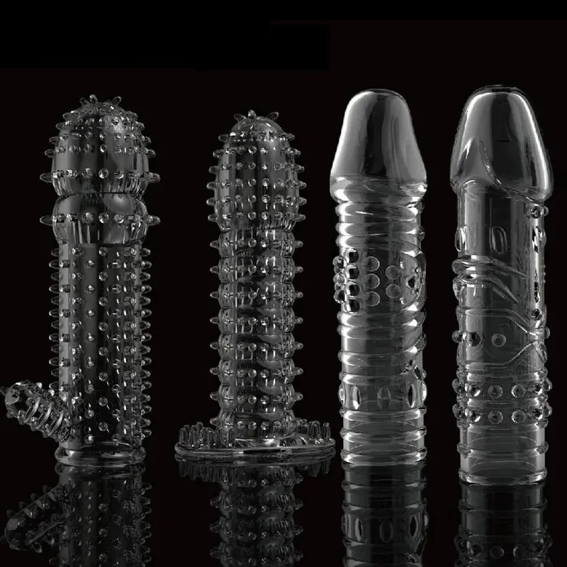 4pcs Kelewatan Sambungan Lengan Zakar Kondom Boleh Digunakan Semula Pembesaran Lelaki Bertitik Kelentit Urutan Cincin Zakar Duri Penutup Bergetar Mainan Seks — image 9