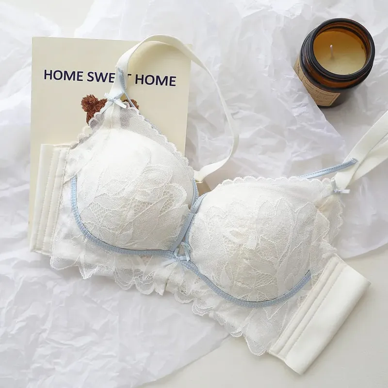 French Garden MOYISU Set reggiseno in pizzo 32-38 AB Coppa sottile senza fili Push Up Anti-cedimento セクシー Lingerie di supporto adatta a busto piccolo — image 12