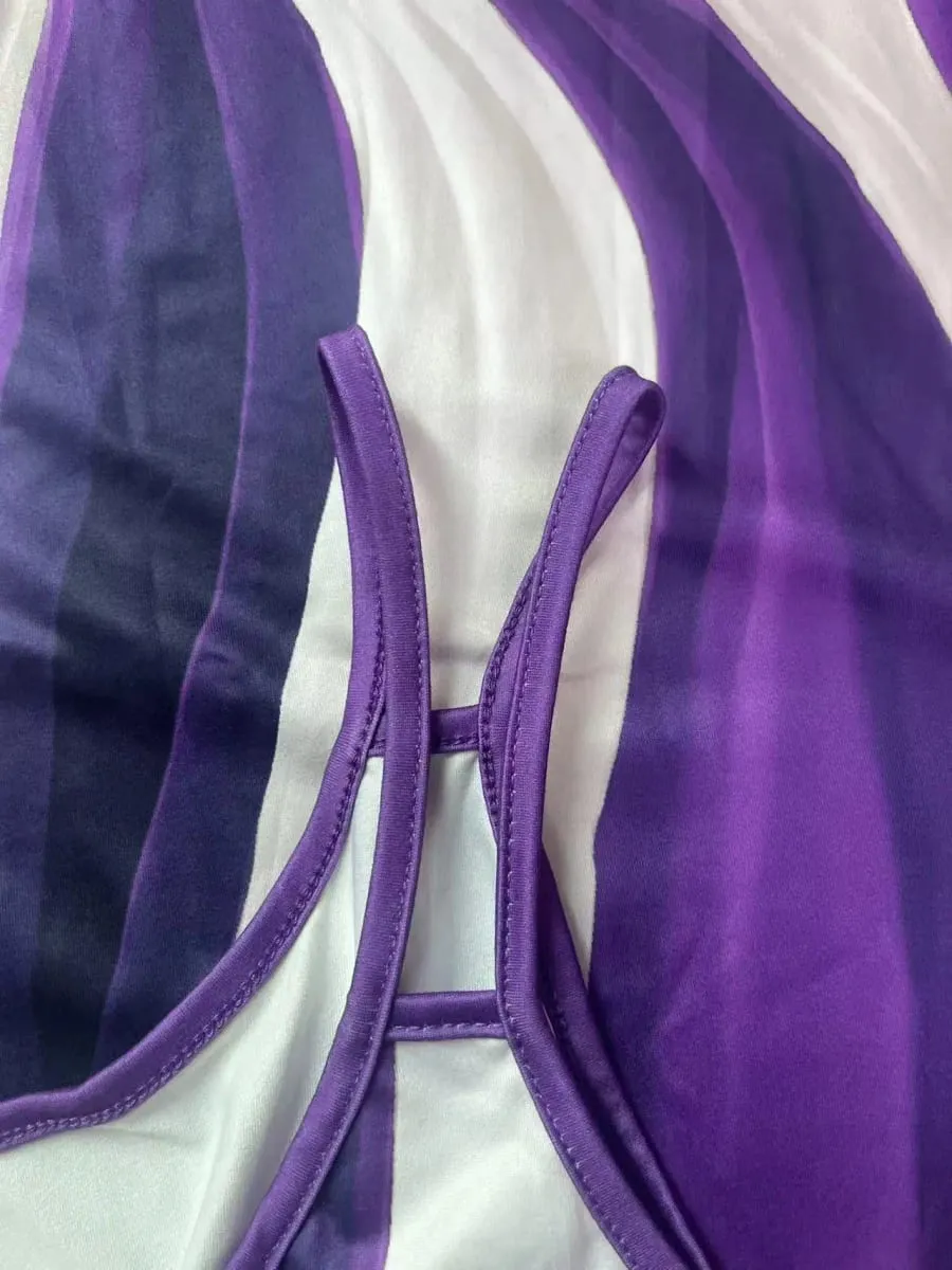 Abito da donna taglie forti con stampa a righe geometriche asimmetriche a doppia cinghia — image 4