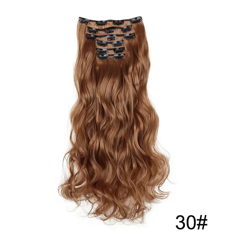 22Inci Sintetik 6pcs/set Sambungan Rambut Kerinting Panjang Tebal Potongan Rambut Lembut untuk Liputan Garis Rambut Pendek untuk Penggunaan Harian Wanita — image 23