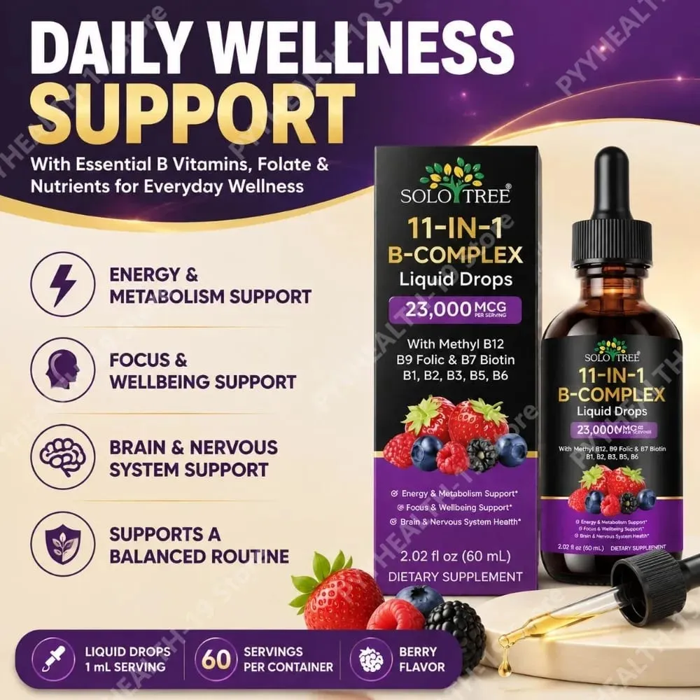 B-Complex Liquid Drops 11-in-1 Methyl B12 Folate Biotin For Energy Focus & Brain Nervous Support Formula Adult 60ml — image 2
