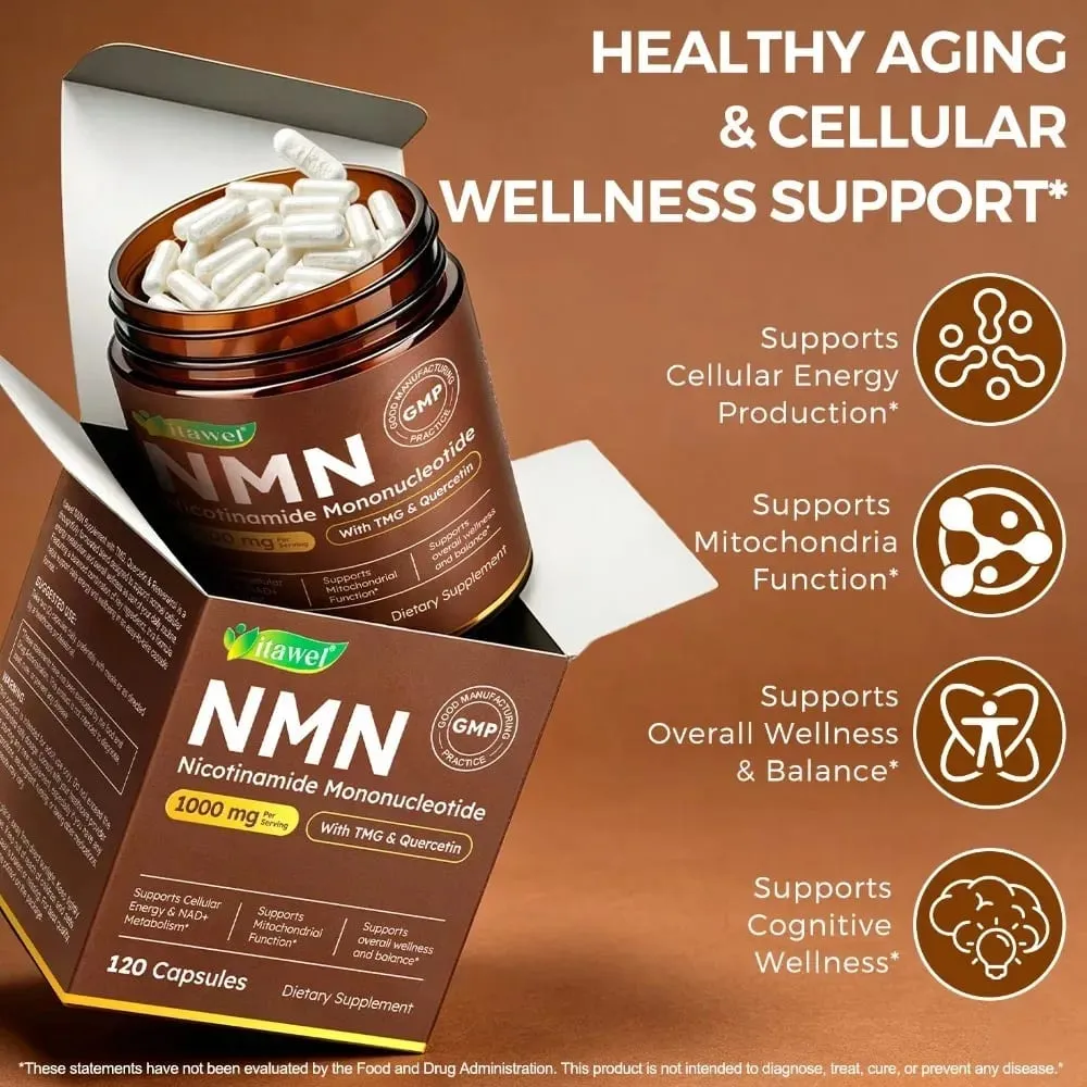 Capsule NMN 1000mg Nicotinamide Mononucleotide NAD+ Energia Cellulare TMG Quercetina Resveratrolo 120 Capsule Vegane Non OGM — image 2