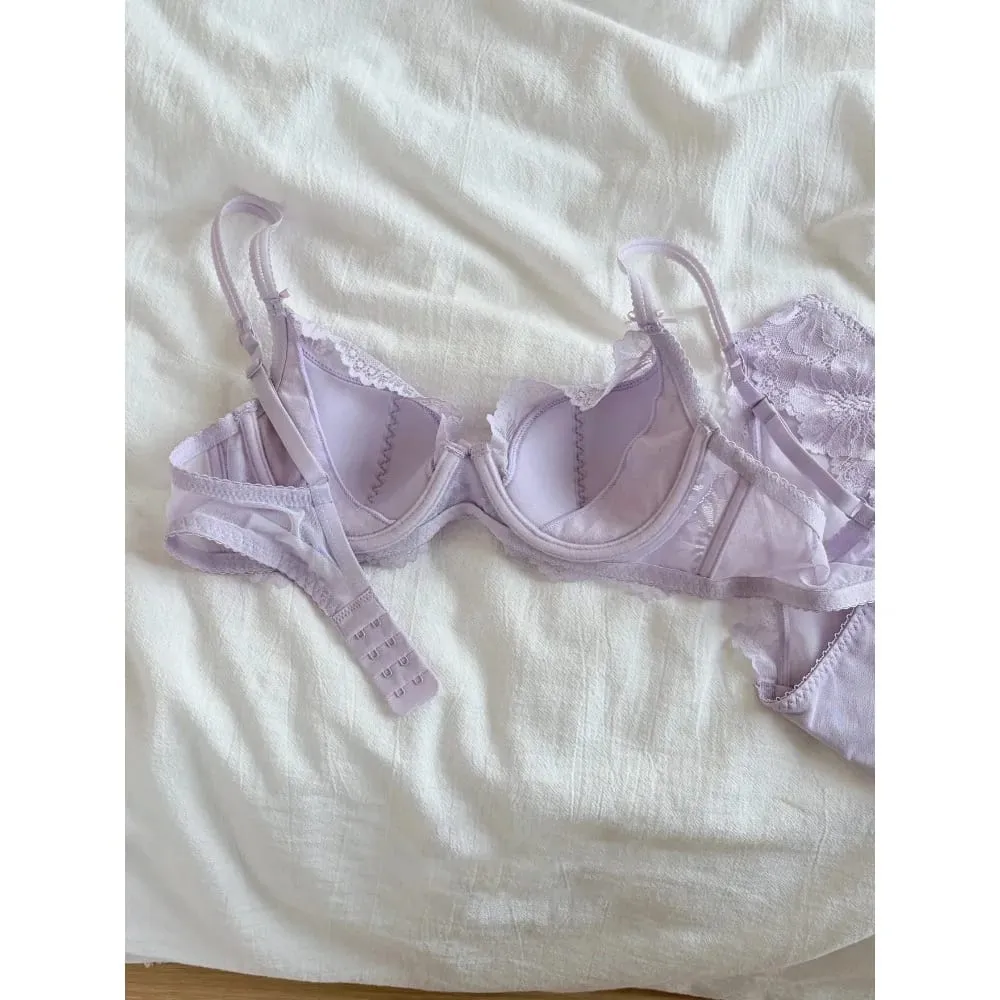 Lila französischer Spitzen-BH mit Stickerei, weicher Bügel, Minimizer, große Brust, Lift, Anti-Durchhängen, Unterstützung, tägliche Dessous, 32–38 BH-Set — image 2