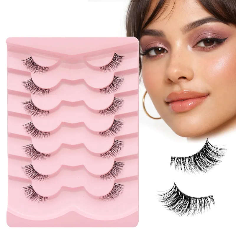7 คู่ขนตาธรรมชาติ Wispy Half Clear Band Strip Lashes ขนตาปลอมนุ่มนุ่มน้ำหนักเบา Eye Lashes แต่งหน้า