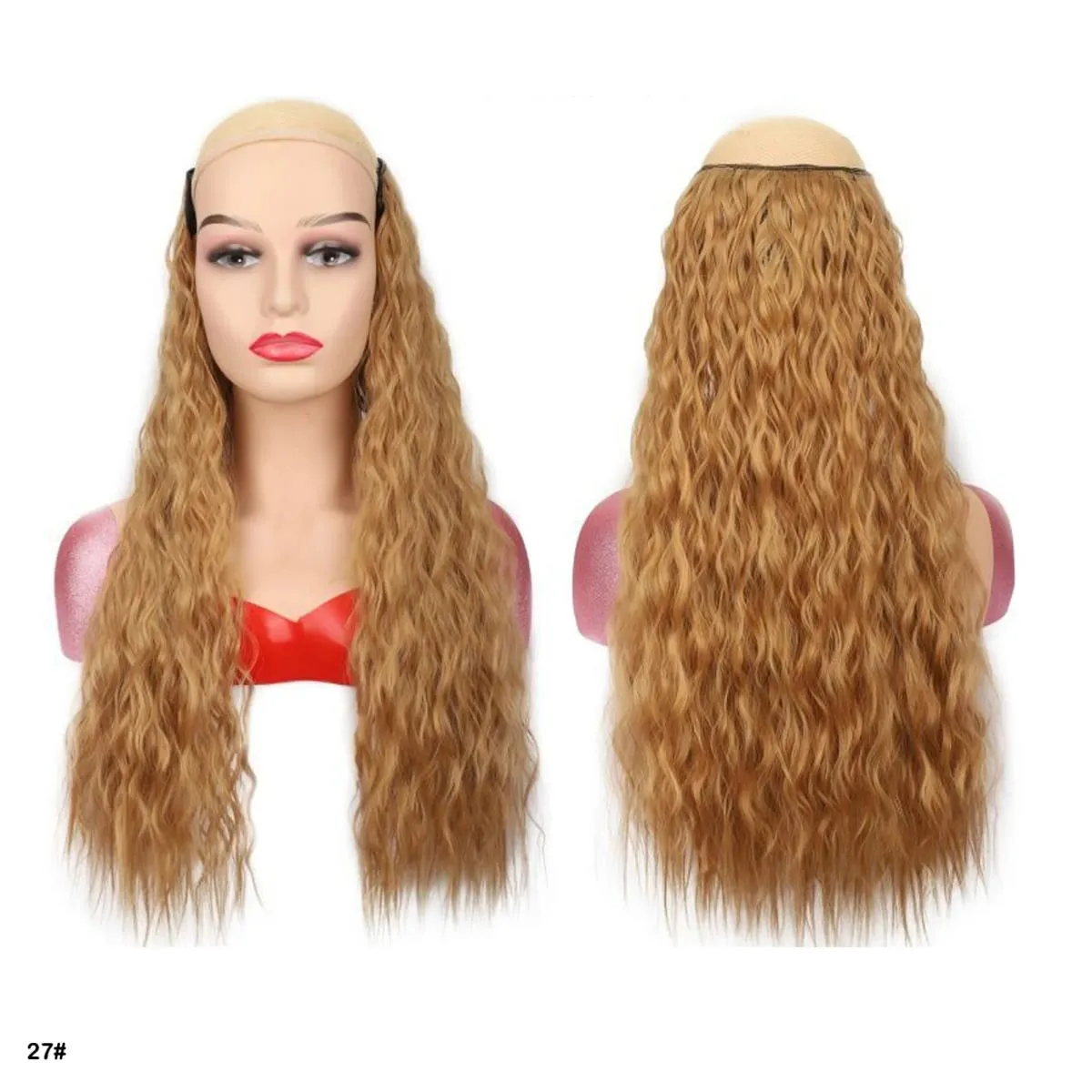 Extensions de cheveux synthétiques bouclés pince en une seule pièce 4Clips postiches longues vague profonde pour les femmes usage quotidien accessoire de cheveux de fête — image 24