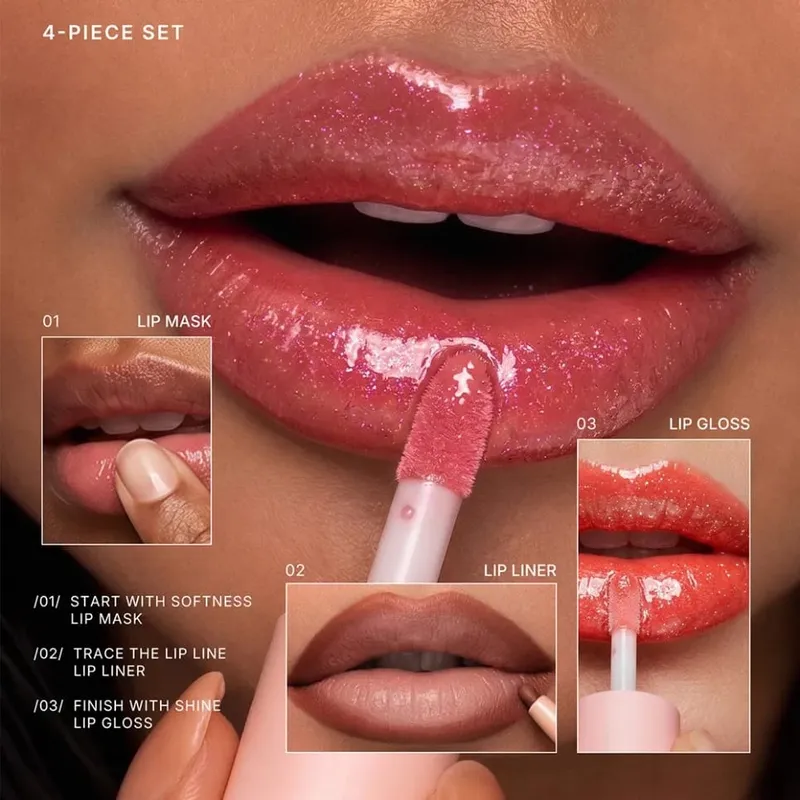 4pcs/kit Vegan Makeup Lip Gloss Matte Lipstick Lip Liner Lip Mask Set Private Label Custom Logo Wholesale — image 3