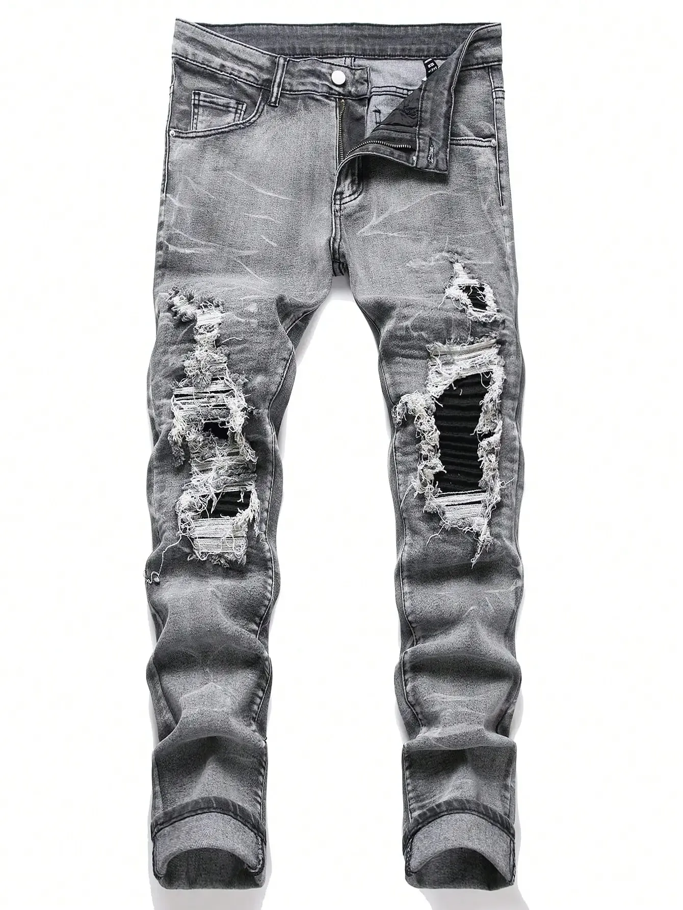 Jean en Denim extensible pour hommes, Streetwear, trous en Patchwork déchiré, taille élastique, pantalons décontractés, coupe Slim, pantalon droit — image 9