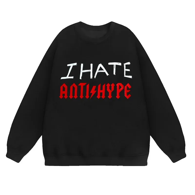 Herren Hoodies I HATE ANTIHYPE Brief Harajuku Übergroßer Pullover Print Sweatshirt Hip Hop Mode Y2k Langarm Tops Kleidung — image 8