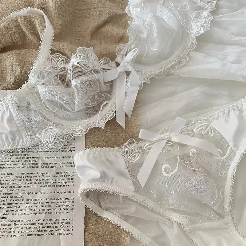 Bralet Tipis Tanpa Empuk untuk Payudara Kecil Ultra Nipis Bra Renda Boleh Laras Set Pakaian Dalam Halterneck Seksi untuk Wanita BANERDANNI — image 1