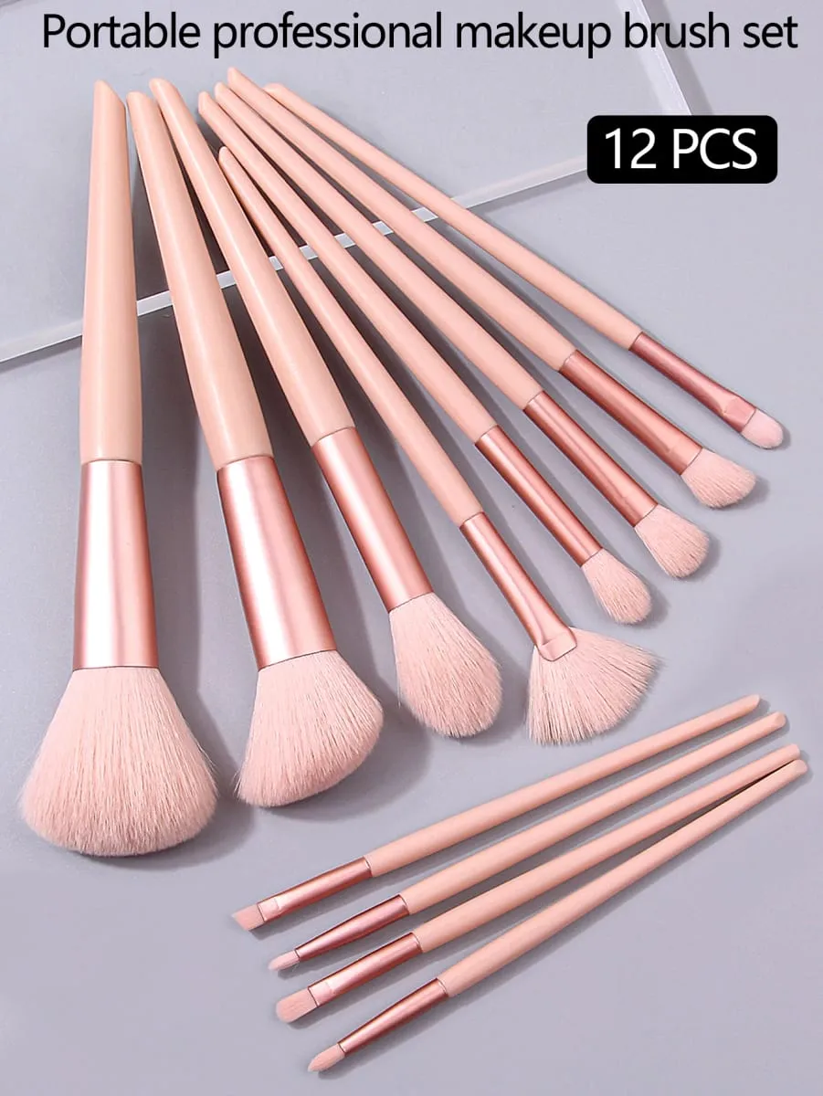 Set di pennelli per trucco rosa da 12 pezzi Pennelli per correttore, fard, cipria, ombretto, evidenziatore, fondotinta, strumenti di bellezza cosmetica — image 2