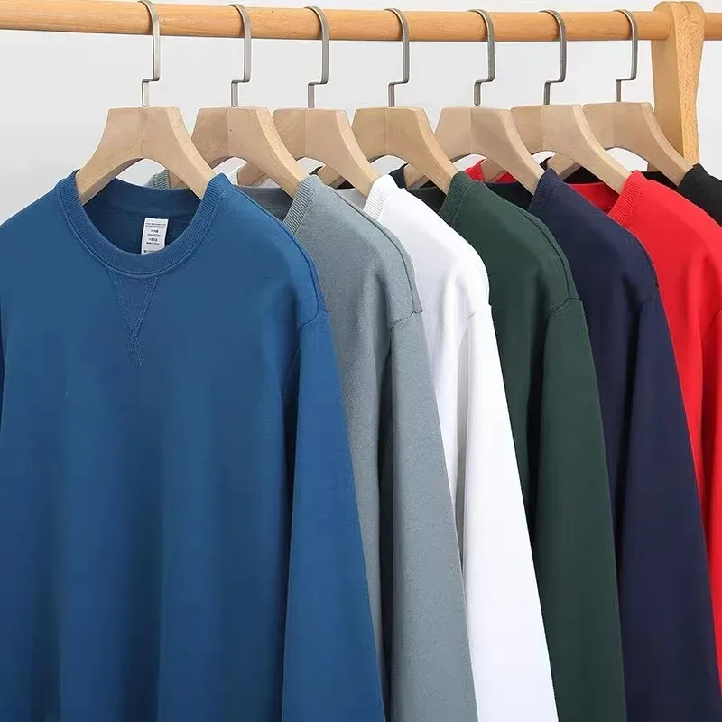 380g apretado partido pesado triángulo invertido suelto versátil sólido algodón Vintage otoño invierno manga larga suéter de cuello redondo — image 7