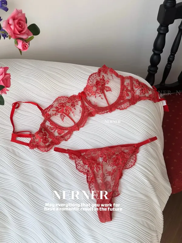 Französischer Stil Mesh-Stickerei-Spitzen-BH-Set mit Bügel, leicht transparenter dünner Dessous-Minimizer-BH für große Büste S-XL — image 10