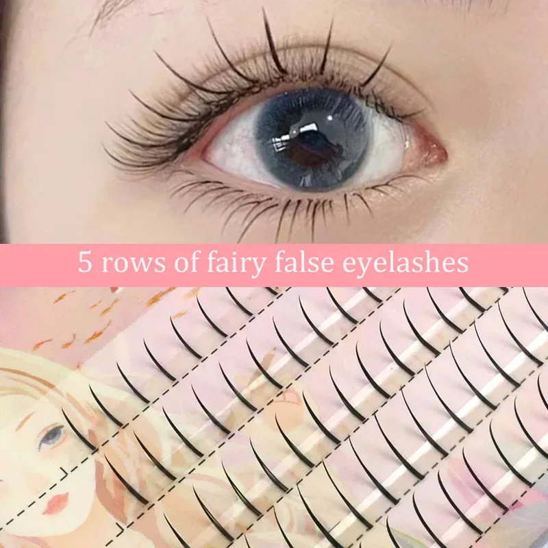 Anlinnet Fishtail + A-type blandet hår Fem rækker blandet naturlige falske øjenvipper Selvpodende enkeltklynge øjenvipper Eye Lash Fa — image 6