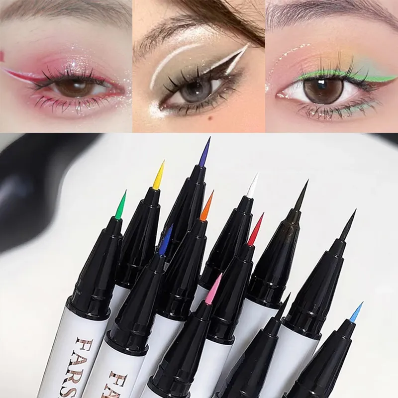 0.1 มม.สีสันปากกาอายไลเนอร์กันน้ำ Lasting Quick-Dry ง่ายสี Eye Liner เครื่องสำอางค์สีฟ้าสีชมพูสีขาวอายไลเนอร์ — image 2