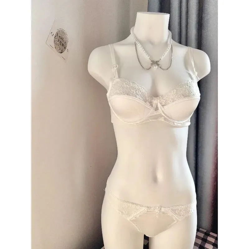 Set Bra Minimizer Renda Merah Populer Wanita Setengah Cangkir Ultra Tipis Payudara Besar Dukungan Lembut Pesta Pengantin Bulan Madu Malam Setelan 32-38 — image 2