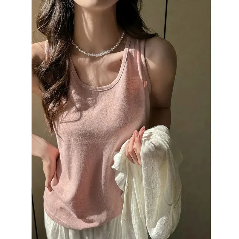 2026 novas mulheres verão casual regata cor sólida all-match básico sem mangas colete feminino coreano simples solto o-pescoço camis topo — image 5