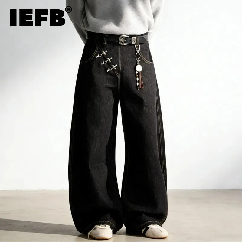 Projekt guzika samolotu Czarne męskie jeansy typu Boot Cut Niszowe Unisex Główna ulica Luźne szerokie nogawki Denim długie spodnie 2026 Nowy 9X2176 — image 2