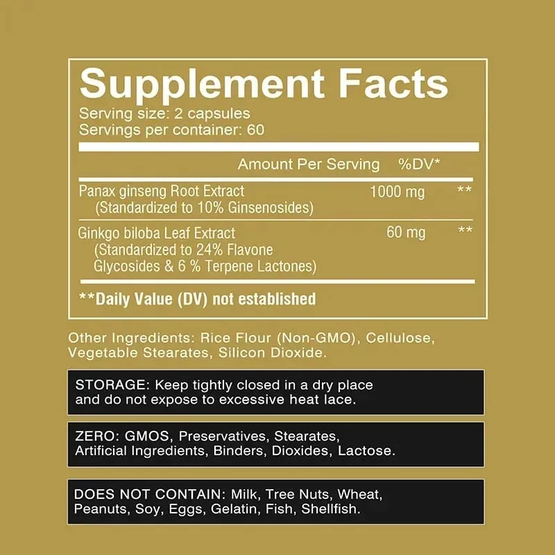 Panax Ginseng + Ginkgo Biloba - Podpora imunity Zlepšení fyzického výkonu Zlepšení paměti a udržení celkového zdraví — image 2