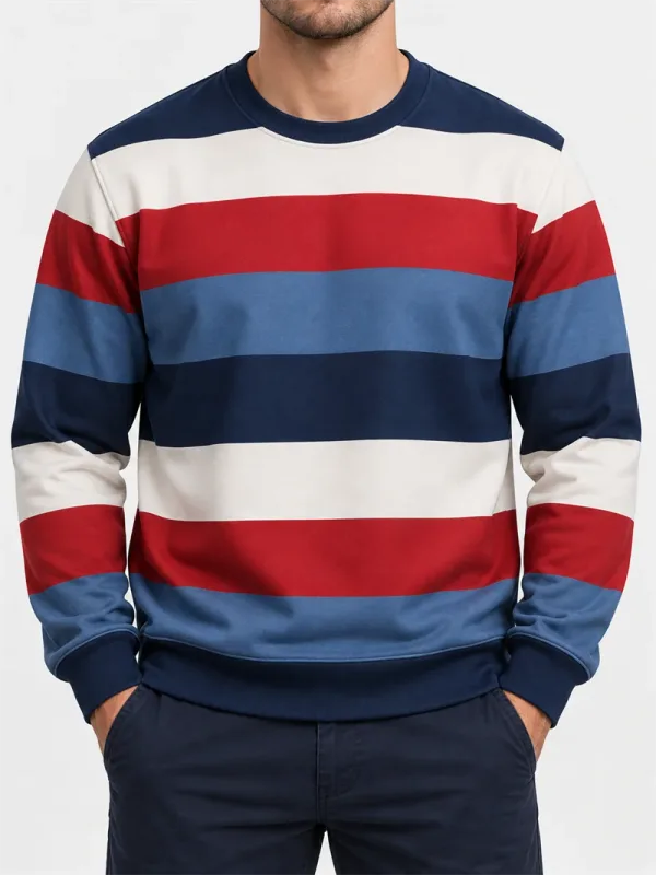 Men's Vintage Striped Crewneck Sweatshirt Casual Long Sleeve Pullover Color Block Autumn Streetwear Everyday Fashion Classic Top — image 8