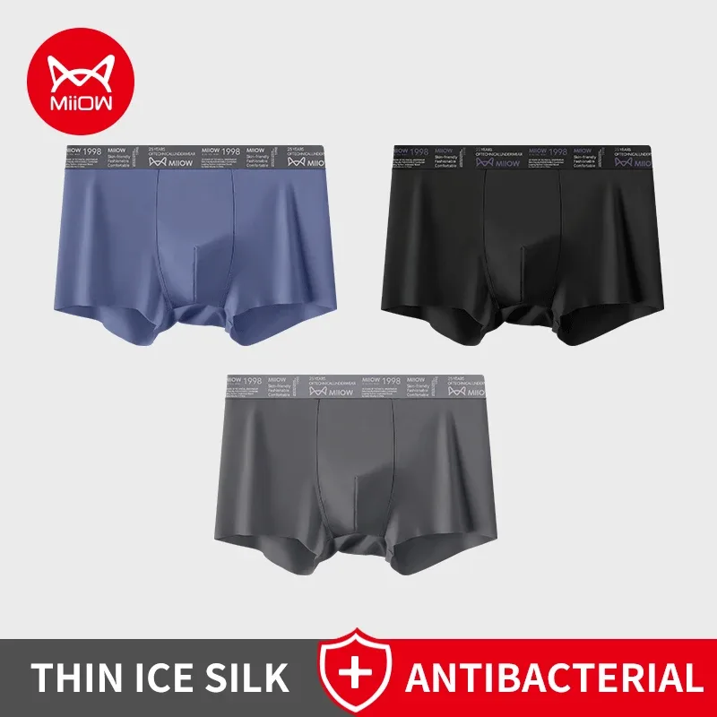 MiiOW 3Pcs Ice Silk Men Underwear Boxers Breathable Ultra-thin Mens Underpants Antibacterial Mens Panties Man Boxershorts Briefs — image 19