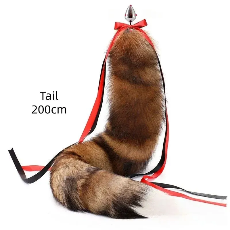200 cm měkký anální kolík z pravé kožešiny Fox ocas s děleným designem kovový anální kolík pro ženy Cosplay Kostýmy Flirt Smyslové sexuální hračky — image 19